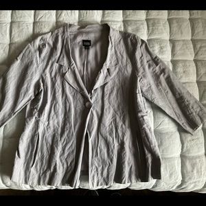 Eileen Fisher silver blue, slate blue jacket wrinkled texture fabric.